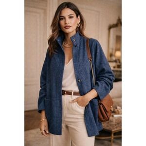 Pure Jill Blue Textured Knit‎ Collarless Snap Front Jacket Petite XS